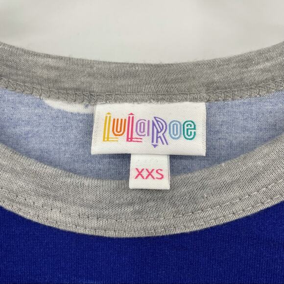 Lularoe Randy Womens Raglan Baseball Tee Polka Dots Blue White XXS NWOT - Picture 4 of 8